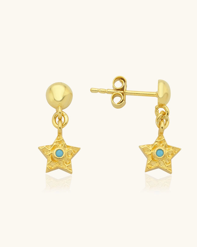 Star Drop Earrings – 18K Gold-Plated Sterling Silver with Turquoise Accents Dabas Minimalist