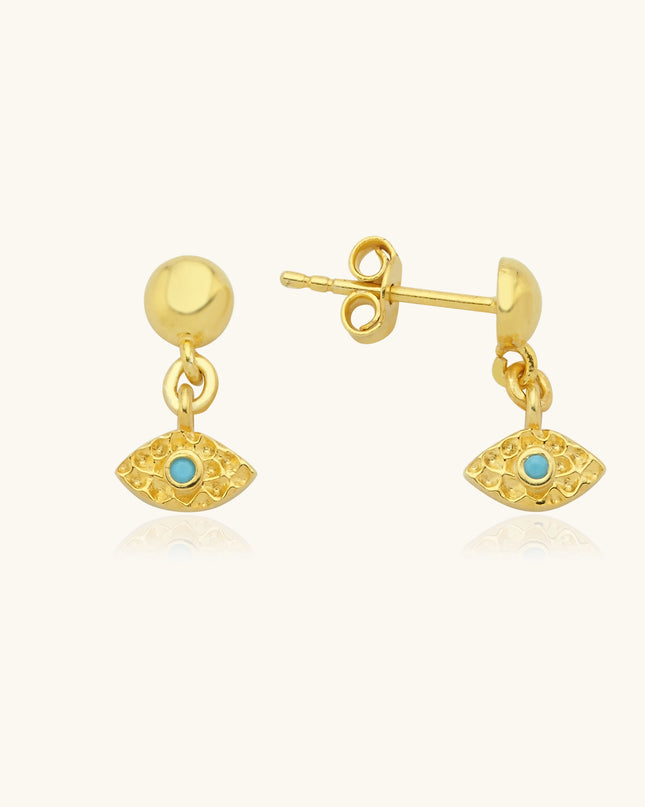 Evil Eye Drop Stud Earrings, 18K Gold-Plated Sterling Silver Dabas Minimalist