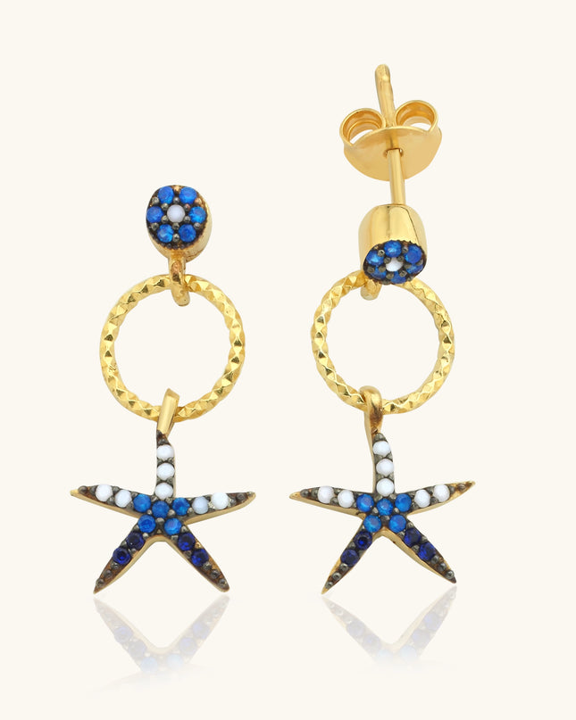 Starfish Earrings with CZ Colorful Stones, 18K Gold-Plated Sterling Silver Dabas Minimalist