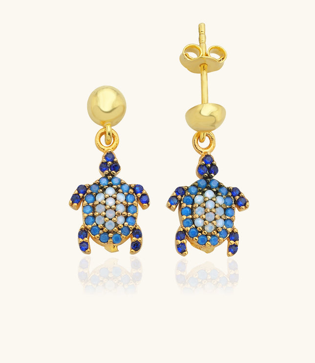 Turtle Earrings with CZ Colorful Stones, 18K Gold-Plated Sterling Silver