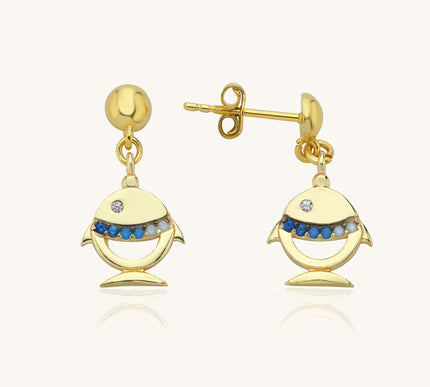 A- Fish Earrings | 18K Gold-Plated 925 Sterling Silver | Playful and Colorful Ocean-Inspired Jewelry - Dabas Minimalist