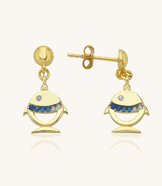 A- Fish Earrings | 18K Gold-Plated 925 Sterling Silver | Playful and Colorful Ocean-Inspired Jewelry - Dabas Minimalist