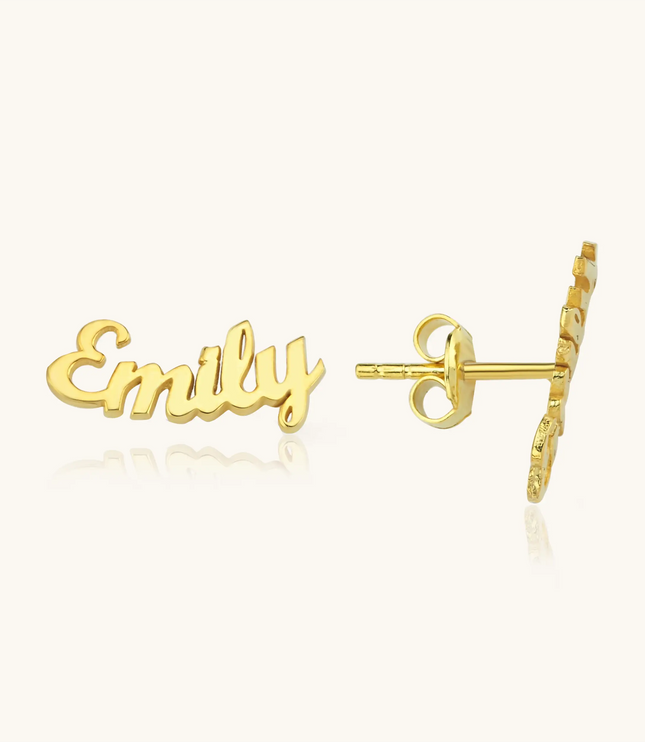 Custom Name Stud Earrings - 18K Gold-Plated Sterling Silver Personalized Earrings Dabas Minimalist