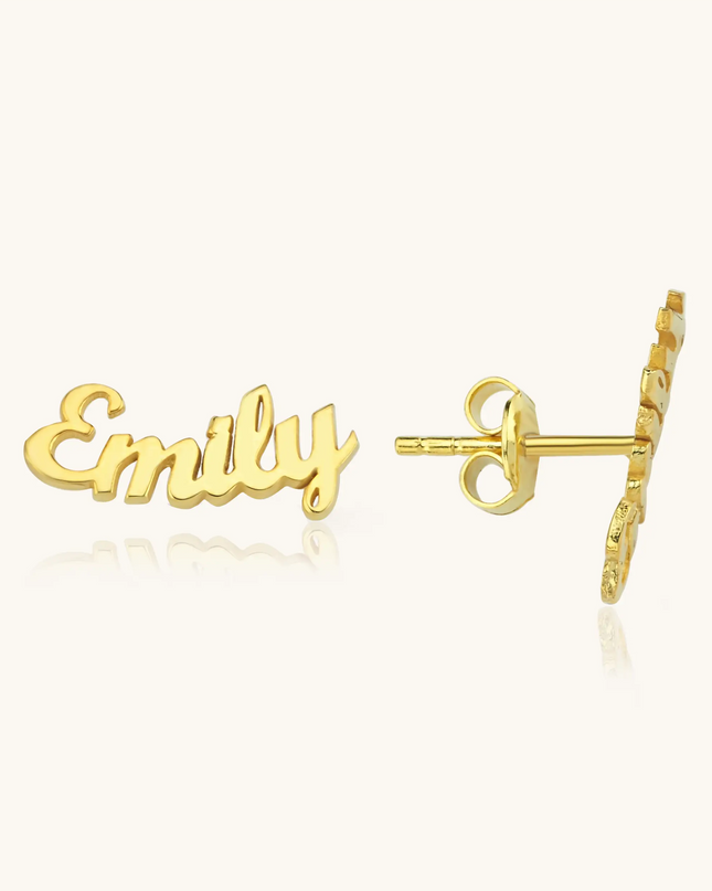 Custom Name Stud Earrings - 18K Gold-Plated Sterling Silver Personalized Earrings Dabas Minimalist