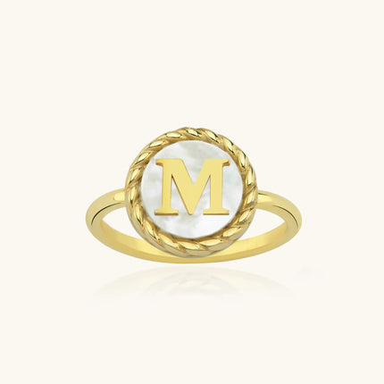 Mother of Pearl Initial Ring – 18K Gold-Plated Sterling Silver Personalized Ring Dabas Minimalist