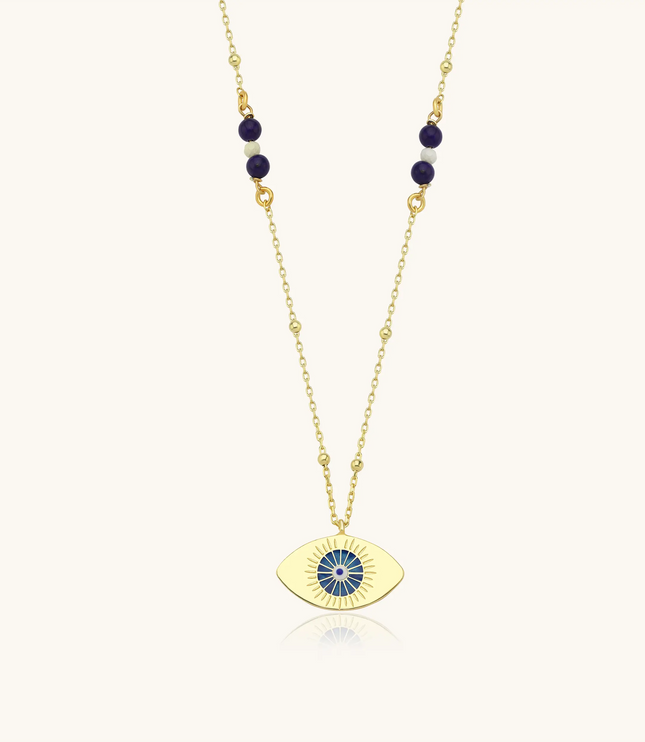 Evil Eye Enamel Lapis Necklace, 18K Gold-Plated Sterling Silver Dabas Minimalist