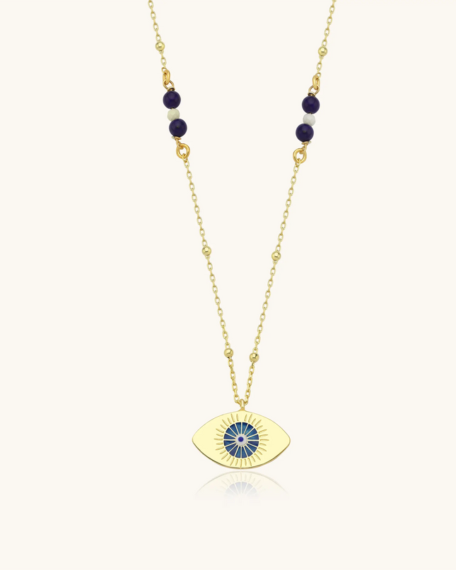 Evil Eye Enamel Lapis Necklace, 18K Gold-Plated Sterling Silver Dabas Minimalist