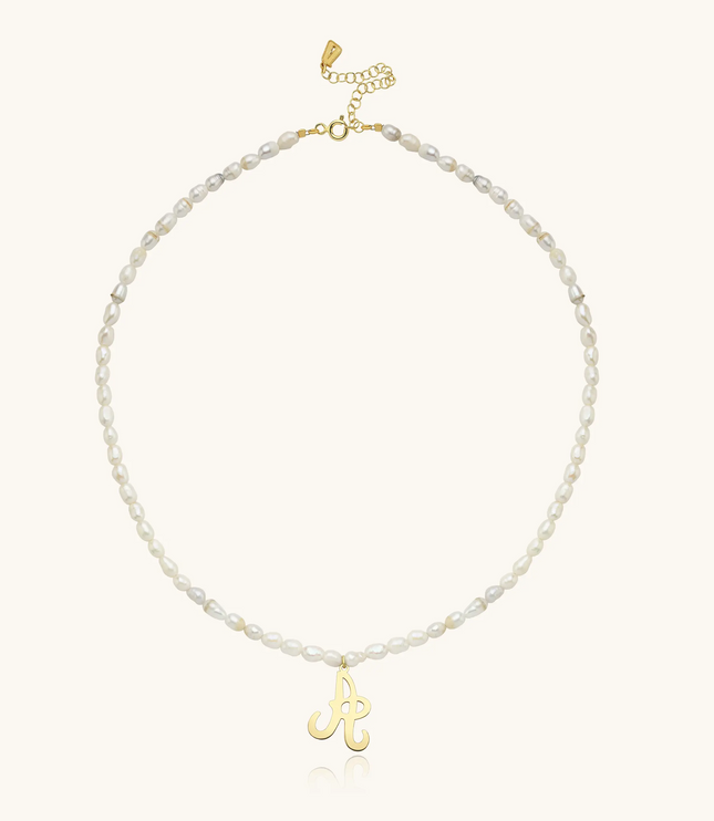 Freshwater Pearl Beaded Initial Letter Necklace, 18K Gold-Plated Sterling Silver Dabas Minimalist