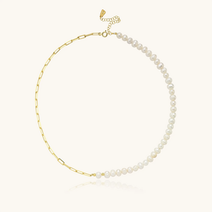 Handmade Freshwater Pearl Beaded Chain Necklace, 18K Gold-Plated Sterling Silver Dabas Minimalist