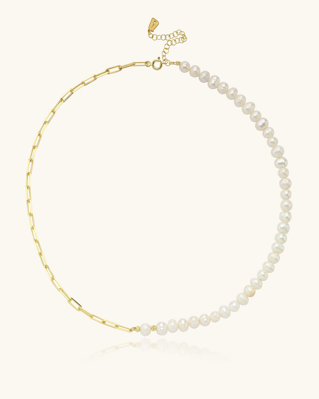 Handmade Freshwater Pearl Beaded Chain Necklace, 18K Gold-Plated Sterling Silver Dabas Minimalist