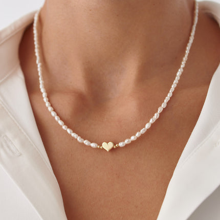 Handmade Pearl Beaded Tiny Heart Figure Necklace Dabas Minimalist