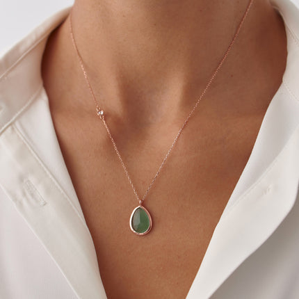 Pear Cut Emerald Gemstone Teardrop Necklace