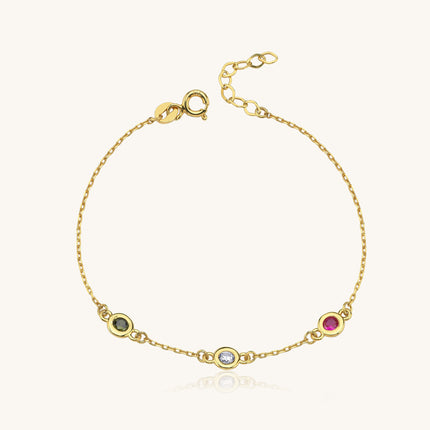 Customized Multi-Birthstone Family Bracelet Gold Dabas Minimalist