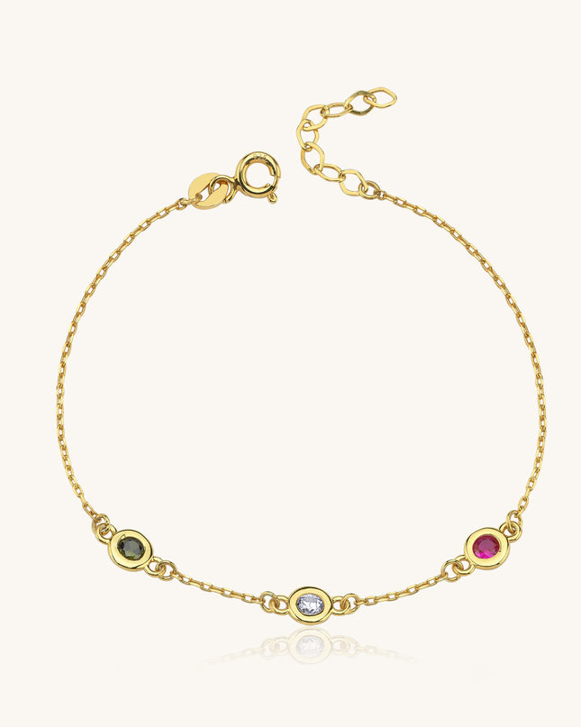 Customized Multi-Birthstone Family Bracelet Gold Dabas Minimalist