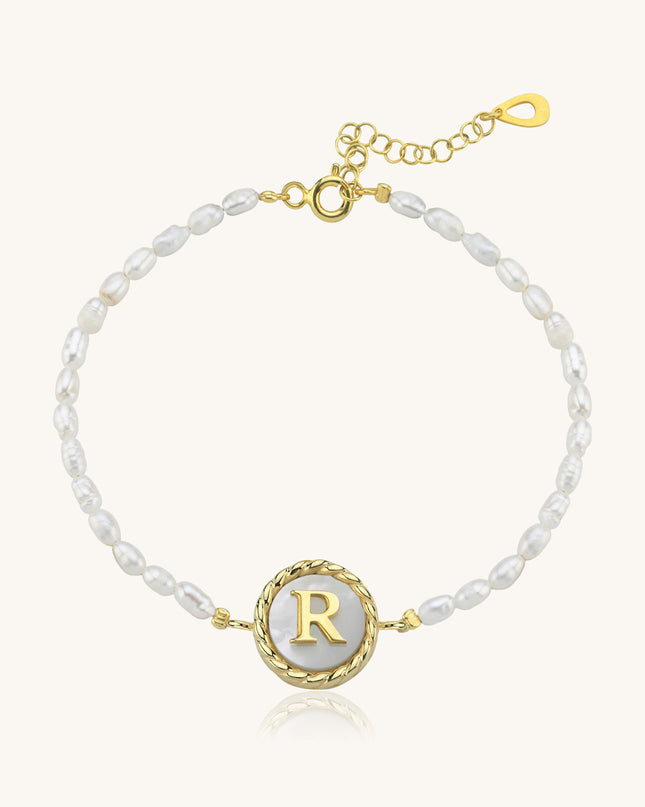 Freshwater Pearl Initial Bracelet – 18K Gold-Plated Sterling Silver Dabas Minimalist