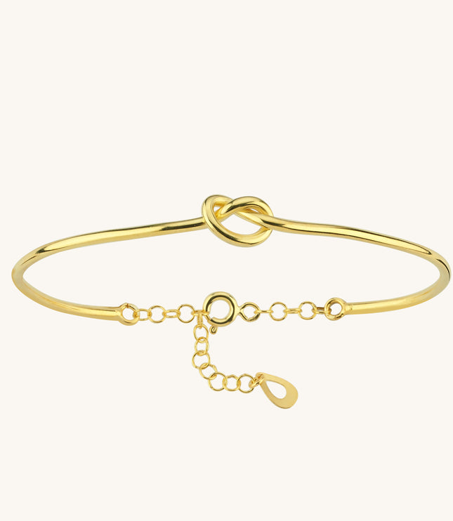 Handmade Love Knot Bangle Bracelet, 18K Gold-Plated Sterling Silver Promise & Friendship