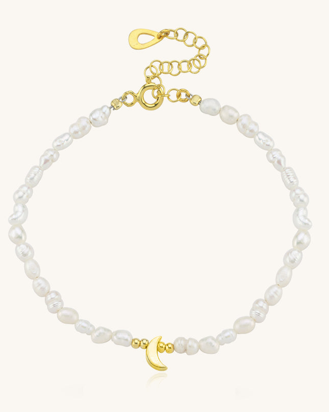 Moon and Freshwater Pearl Bracelet – 925K Sterling Silver with 18K Gold-Plating Dabas Minimalist