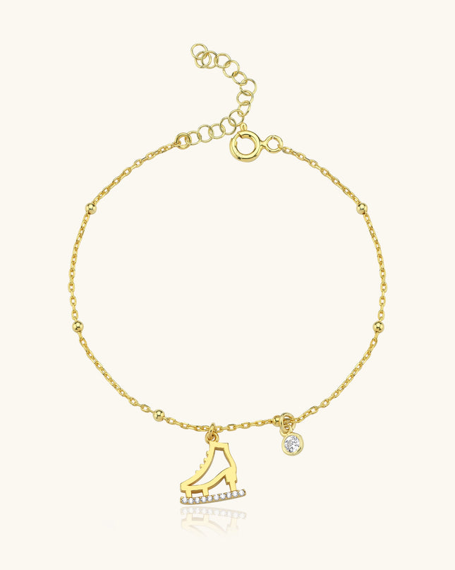 Ice Skate Charm Bracelet – 18K Gold-Plated Sterling Silver with Crystal Accent Dabas Minimalist