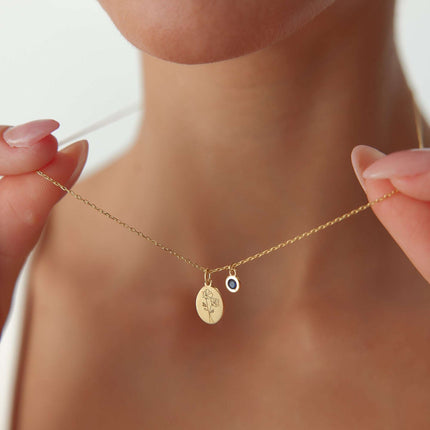 Oval Birth Flower Necklace - 18K Gold-Plated Minimalist Jewelry Dabas Minimalist