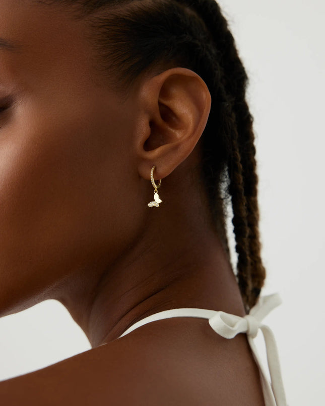 Dainty Butterfly Hoop Earrings – 18K Gold-Plated with CZ Stones Dabas Minimalist