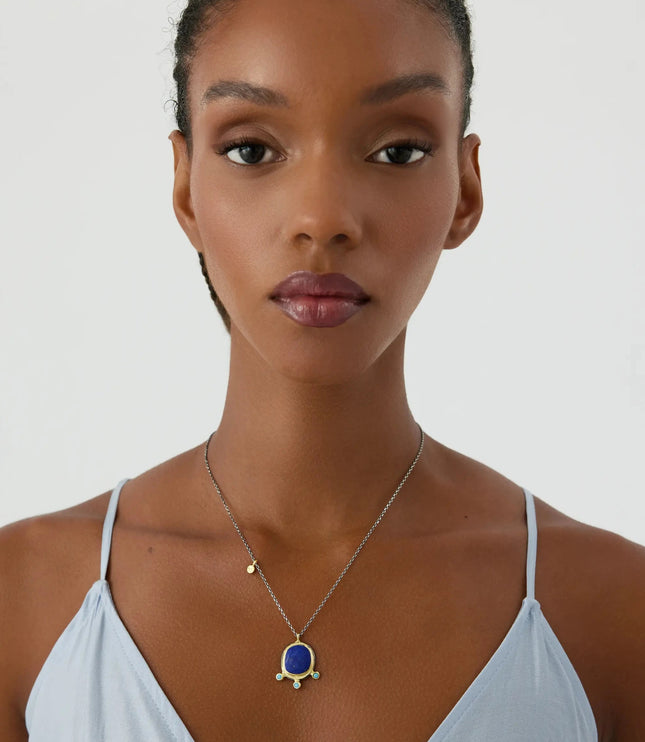 Lapis Lazuli Pendant Necklace with Turquoise Stone, 18K Gold-Plated Sterling Silver