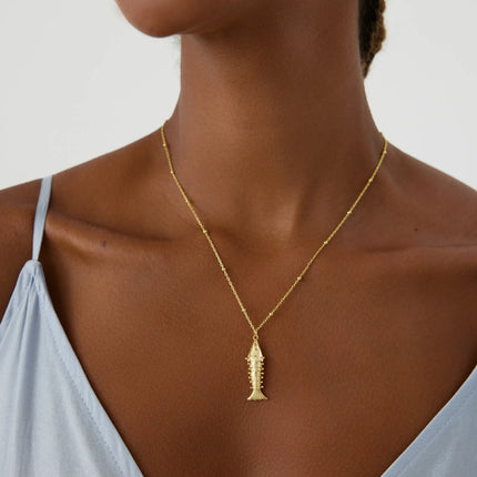 Fish Necklace, 18K Gold-Plated 3D Moving Fishbone Necklace