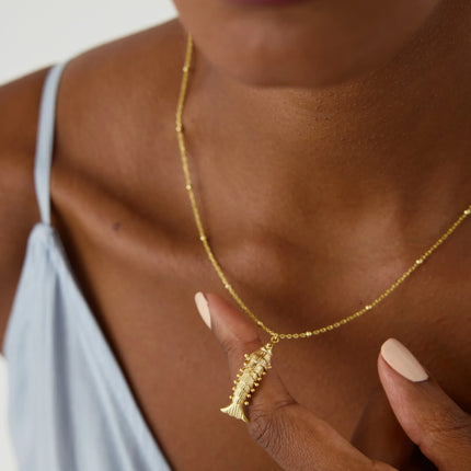 Fish Necklace, 18K Gold-Plated 3D Moving Fishbone Necklace