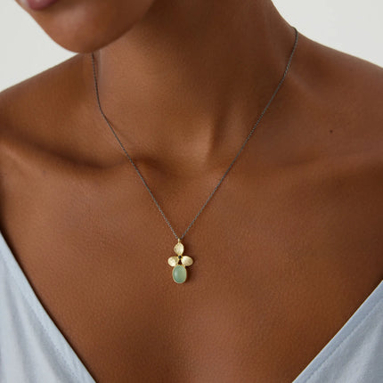 Green Chalcedony and Gold Orchid Pendant Necklace, 18K Gold-Plated Sterling Silver