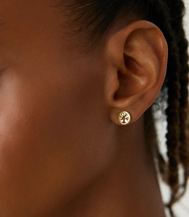 Dainty Tree of Life Stud Earrings, 18K Gold-Plated Sterling Silver Nature-Inspired Elegance