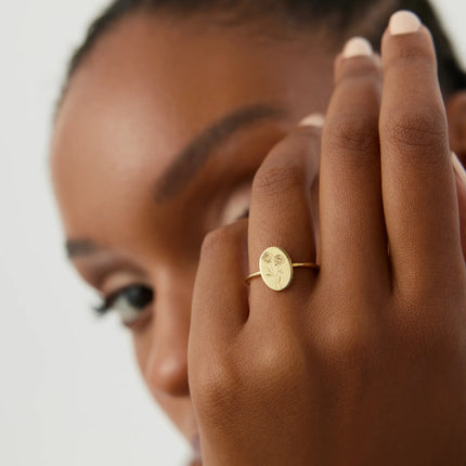 Tiny Birth Flower Ring – 18K Gold-Plated Sterling Silver Floral Jewelry Dabas Minimalist