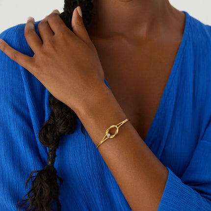 18K Gold Knot Solid Cuff Bangle Bracelet, Symbolic Minimalist Jewelry