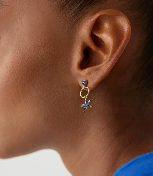 Starfish Earrings with CZ Colorful Stones, 18K Gold-Plated Sterling Silver Dabas Minimalist