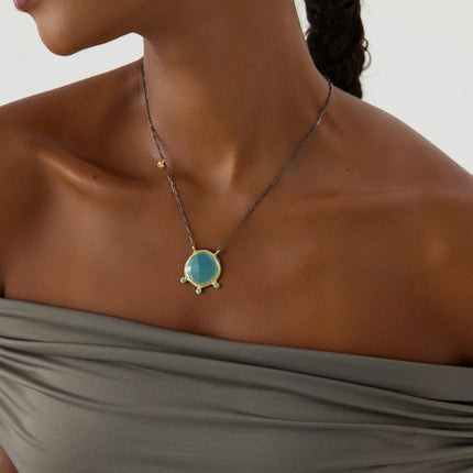 Aqua Chalcedony and Turquoise Necklace, 18K Gold-Plated Sterling Silver