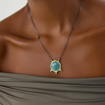 Aqua Chalcedony and Turquoise Necklace, 18K Gold-Plated Sterling Silver