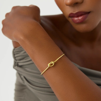 Handmade Love Knot Bangle Bracelet, 18K Gold-Plated Sterling Silver Promise & Friendship