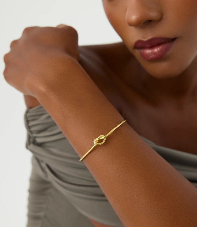 Handmade Love Knot Bangle Bracelet, 18K Gold-Plated Sterling Silver Promise & Friendship