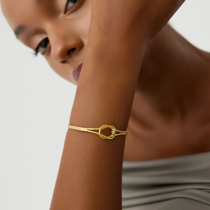 Knot Cuff Fluted Bangle Bracelet, 18K Gold-Plated Sterling Silver Symbolic Minimalist Jewelry