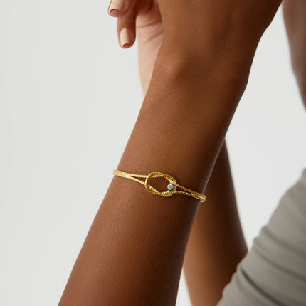 Knot Cuff Fluted Bangle Bracelet, 18K Gold-Plated Sterling Silver Symbolic Minimalist Jewelry