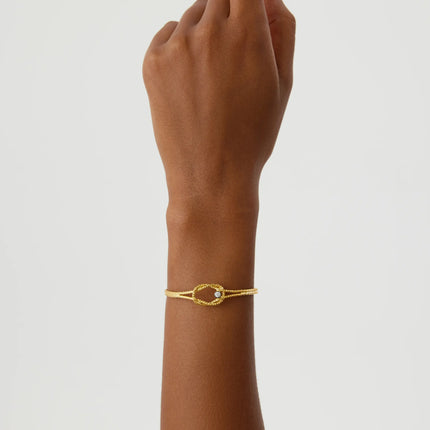 Knot Cuff Fluted Bangle Bracelet, 18K Gold-Plated Sterling Silver Symbolic Minimalist Jewelry