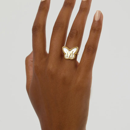 Butterfly Initial Ring – 18K Gold-Plated with Mother of Pearl Inlay Dabas Minimalist