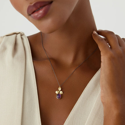 Amethyst Orchid Flower Necklace, 18K Gold-Plated Sterling Silver