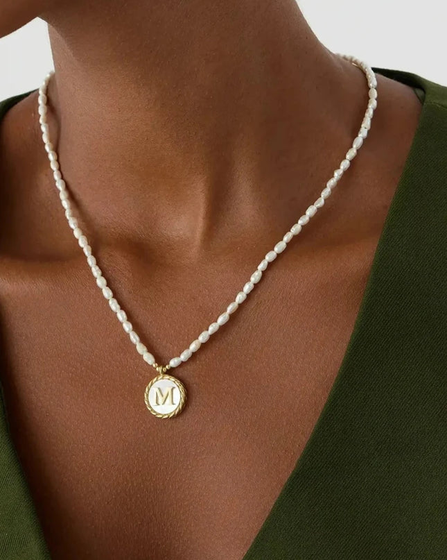 Freshwater Pearl Initial Pendant Necklace – 18K Gold-Plated Sterling Silver Dabas Minimalist