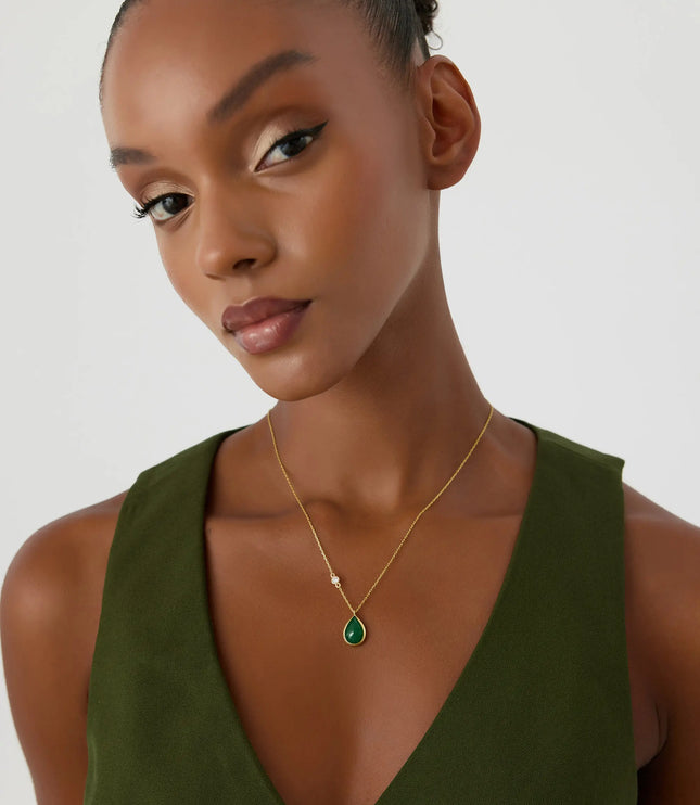 Pear Cut Emerald Gemstone Teardrop Necklace