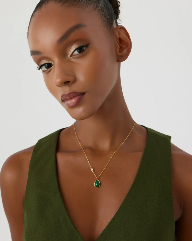 Teardrop Emerald Necklace – 18K Gold Plated Sterling Silver Pendant Necklace Dabas Minimalist