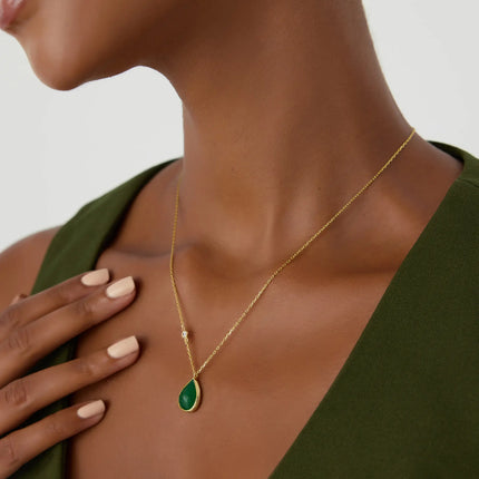 Pear Cut Emerald Gemstone Teardrop Necklace