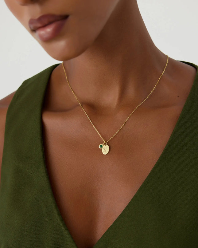 Initial Birthstone Necklace – 18K Gold-Plated Oval Pendant with Birthstone Charm Dabas Minimalist