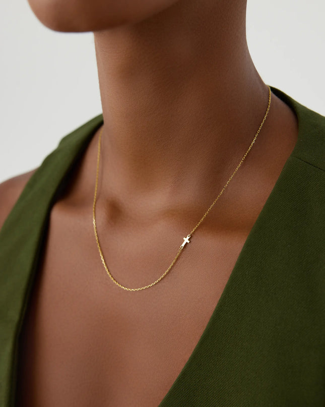 Gold Sideways Cross Necklace – 18K Gold Plated 925K Sterling Silver Minimalist Necklace Dabas Minimalist