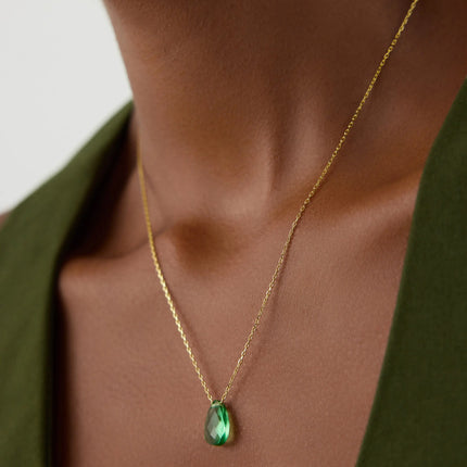 Dainty Teardrop Birthstone Necklace • Gemstone 18K Gold-Plated Sterling Silver Dabas Minimalist