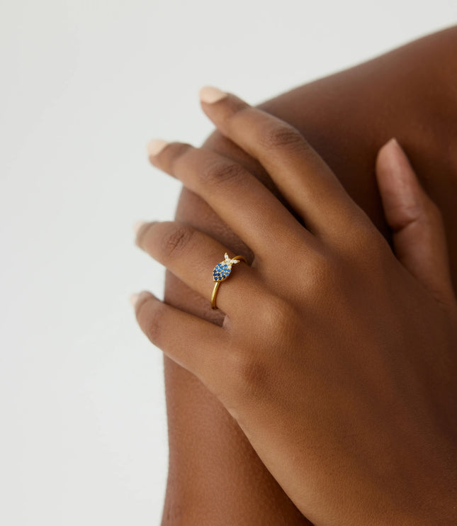 Fish Ring with Colorful CZ Stones, 18K Gold-Plated Sterling Silver