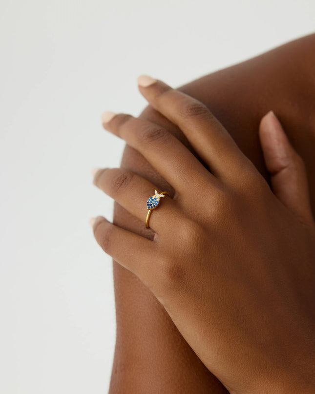 Fish Ring with Colorful CZ Stones, 18K Gold-Plated Sterling Silver Dabas Minimalist